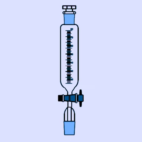 DROPPING FUNNEL, CYLINDRICAL (Graduated With PTFE Stopcock, Interchangeable Glass Stopper & Stem inside Cone)