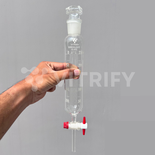 DROPPING FUNNEL, CYLINDRICAL (Graduated with PTFE Stopcock & Interchangeable Glass Stopper)