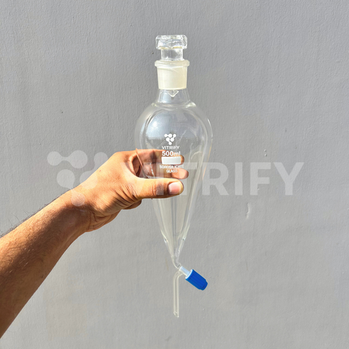 SEPARATING FUNNEL, PEAR SHAPE (With Needle Valve Stopcock & Interchangeable Glass Stopper)